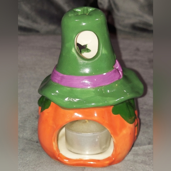 NIB TEA LIGHT HALLOWEEN CANDLE HOLDERS CERAMIC HAND-CRAFTED BUNDLE & CANDY BOWL - Picture 14 of 16